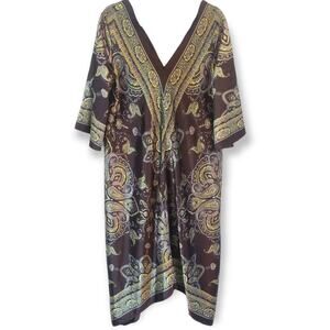 Step in Style Women's Brown and Yellow Paisley Pattern Kaftan Gown Size Large